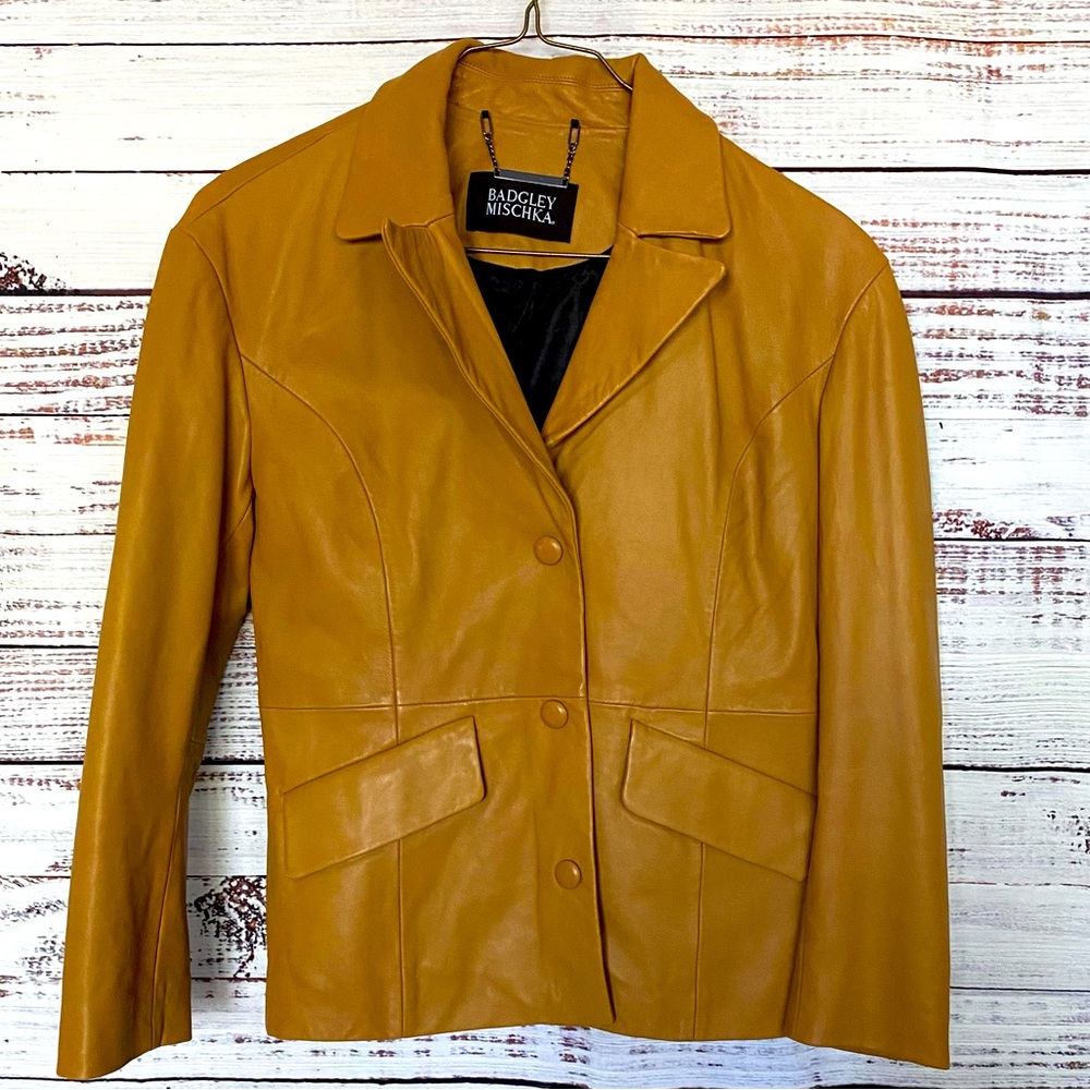 Badgley Mischka Leather Camel Blazer Size XS EUC